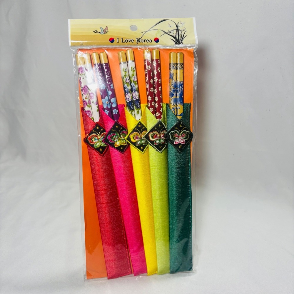 Korean Chopsticks Set 5 Pairs Floral Asian Ramen Noodles Chinese Food - Picture 3 of 7